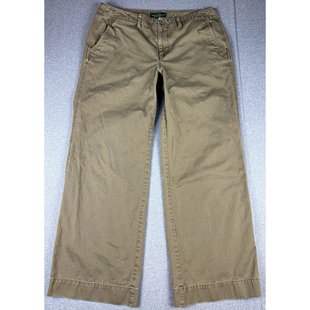 Lauren Ralph Lauren Womens 14 Biltmore Chino Pants Khaki Wide Leg Cuffed Cotton